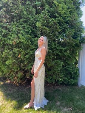 Sequin Open-Side Gown in Champagne